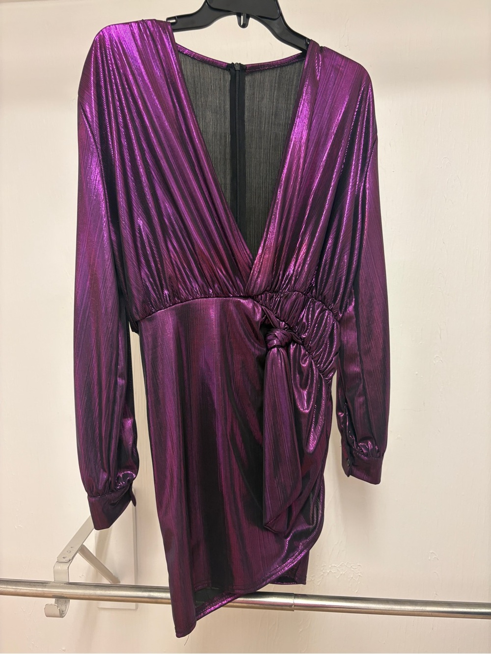 Purple Mini Dress V Neck Ruched Bodycon Glam Party Night Out Large Homecoming